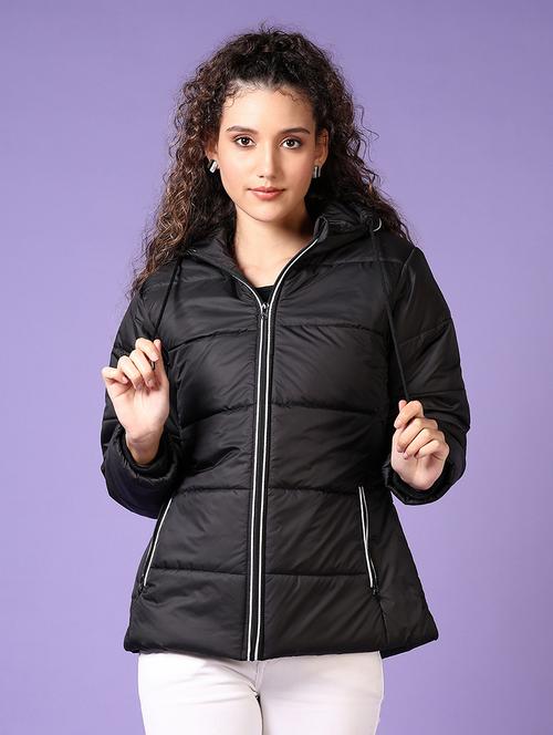 women solid long sleeves puffer jacket - 21663727 -  Standard Image - 0