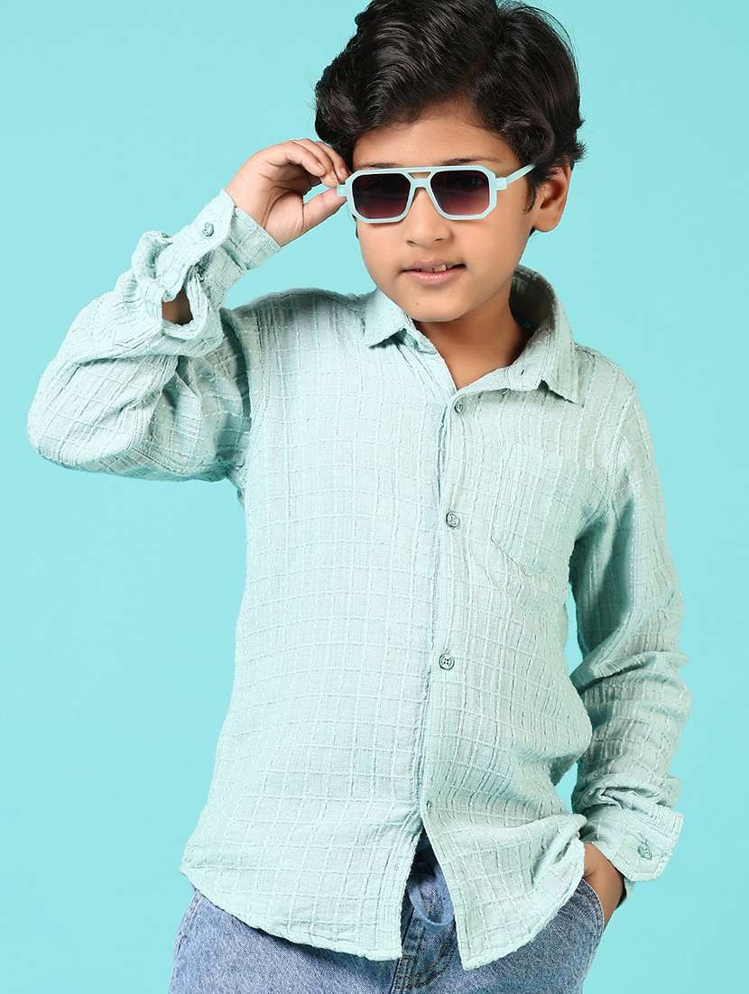 boys textured collared long sleeves shirt - 21663772 -  Standard Image - 1