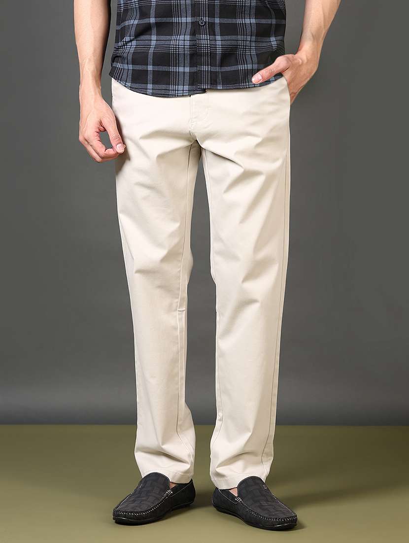 men solid mid rise flat front casual trouser - 21663779 -  Standard Image - 1