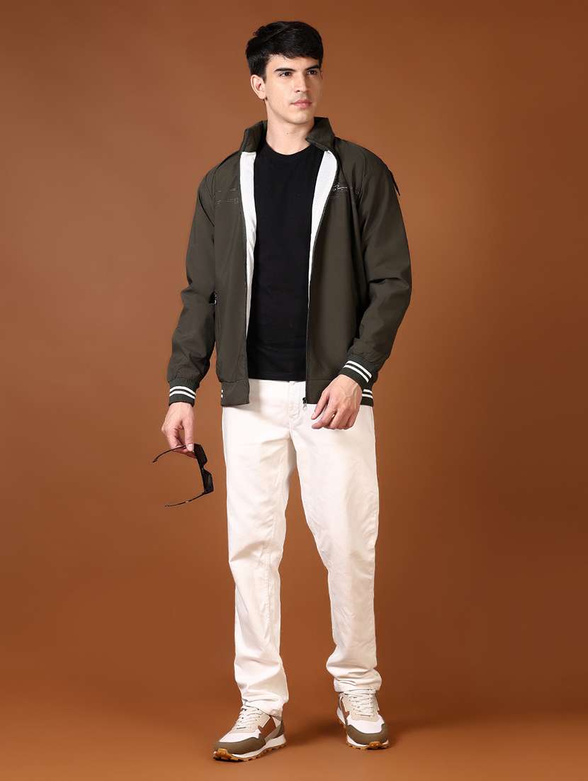 men long sleeves solid bomber jacket - 21663798 -  Standard Image - 4
