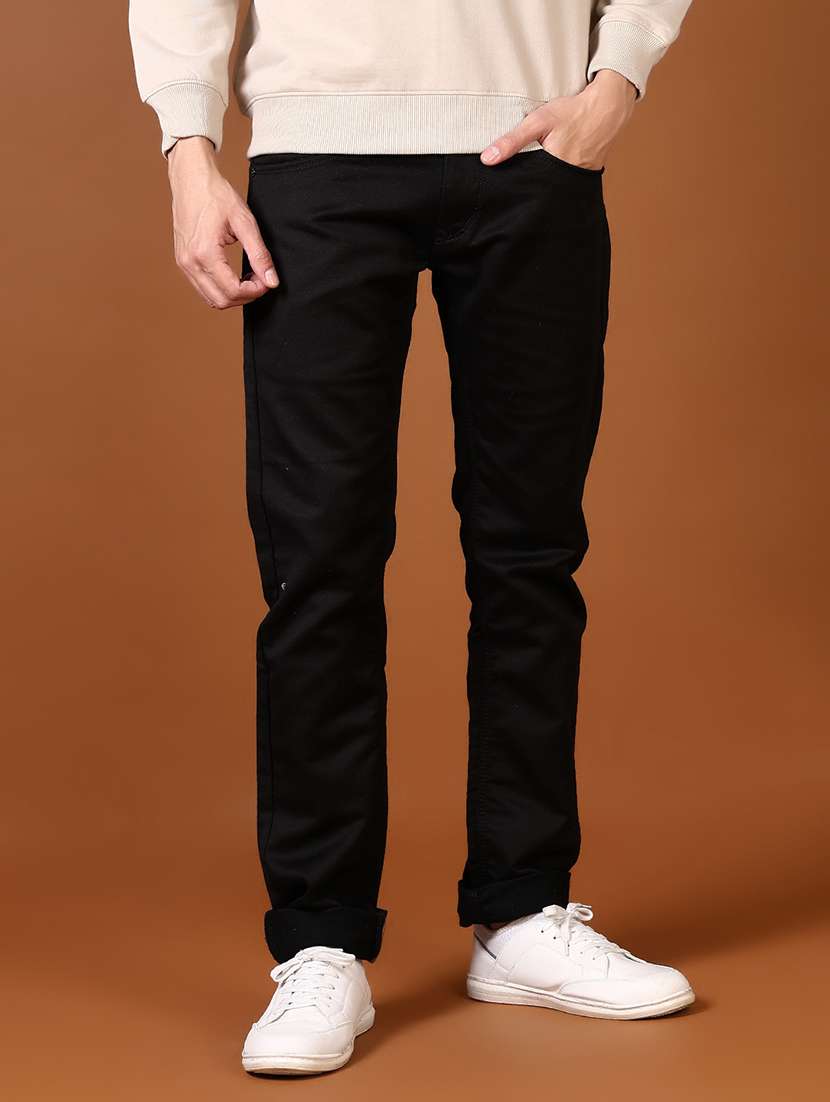 men solid mid rise full length jeans
