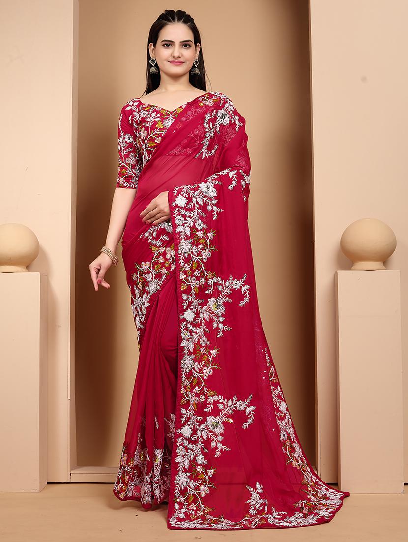 women pink embroidered saree with blouse - 21663924 -  Zoom Image - 0