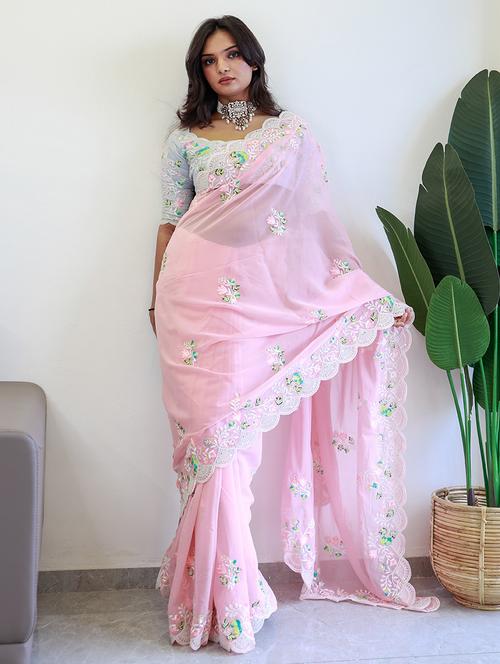 women pink  embroidered saree with blouse - 21663928 -  Standard Image - 0