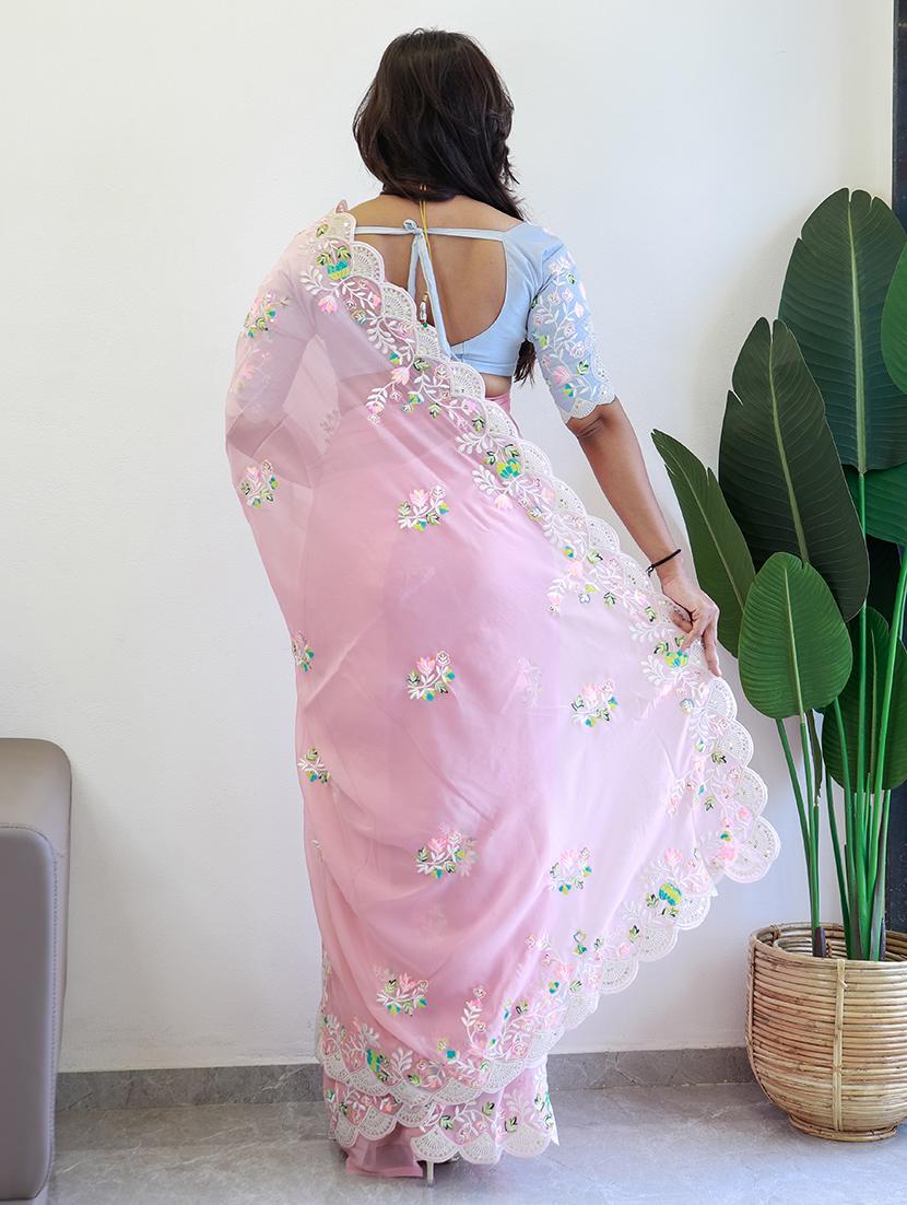 women pink  embroidered saree with blouse - 21663928 -  Standard Image - 1