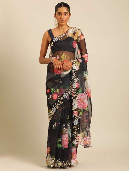 women floral printed saree with blouse - 21663931 -  Standard Image - 0