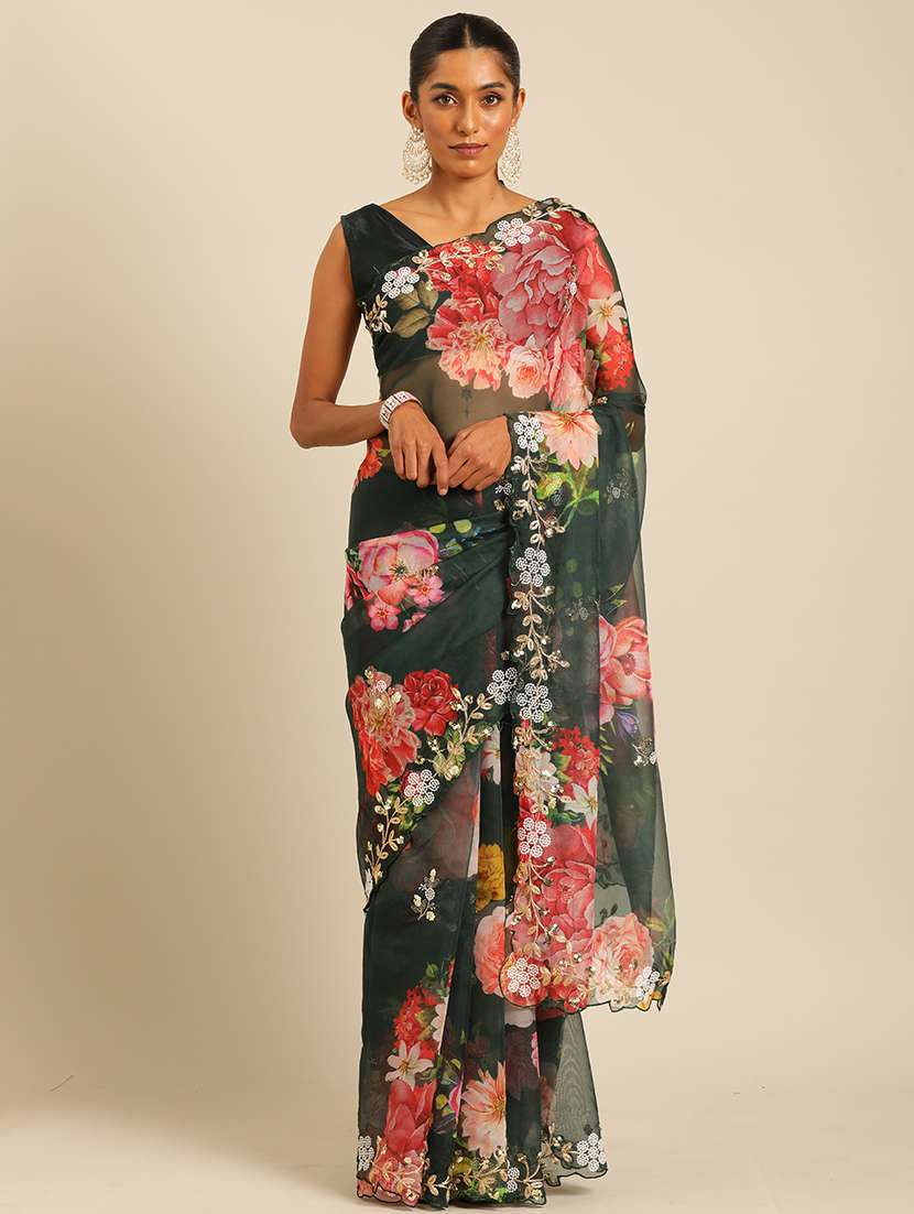 women floral printed saree with blouse - 21663932 -  Zoom Image - 0