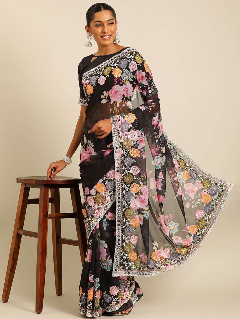 women floral printed saree with blouse - 21663935 - Zoom Image - 0