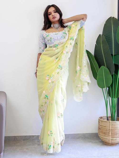 women lime embroidered saree with blouse - 21663945 - Standard Image - 0