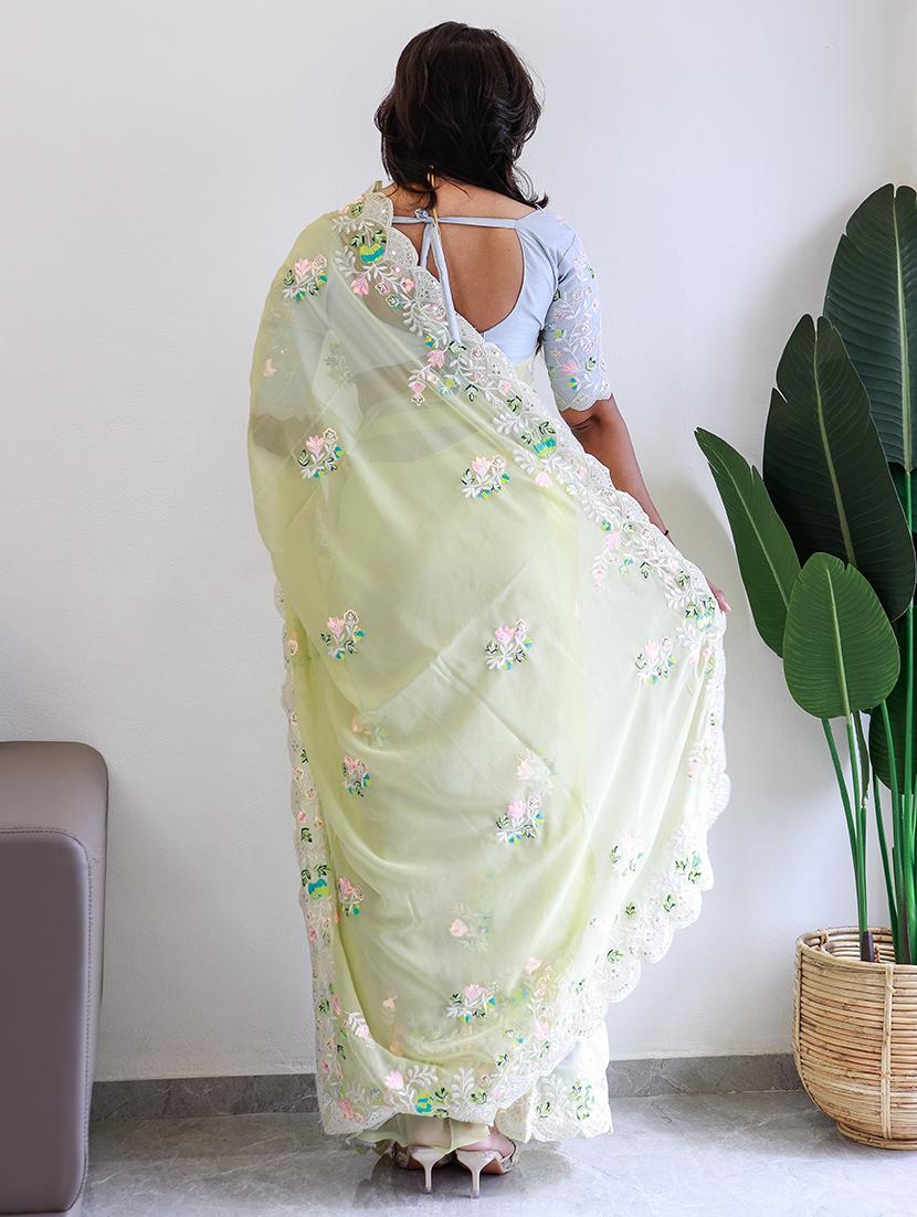 women lime embroidered saree with blouse - 21663945 -  Standard Image - 1