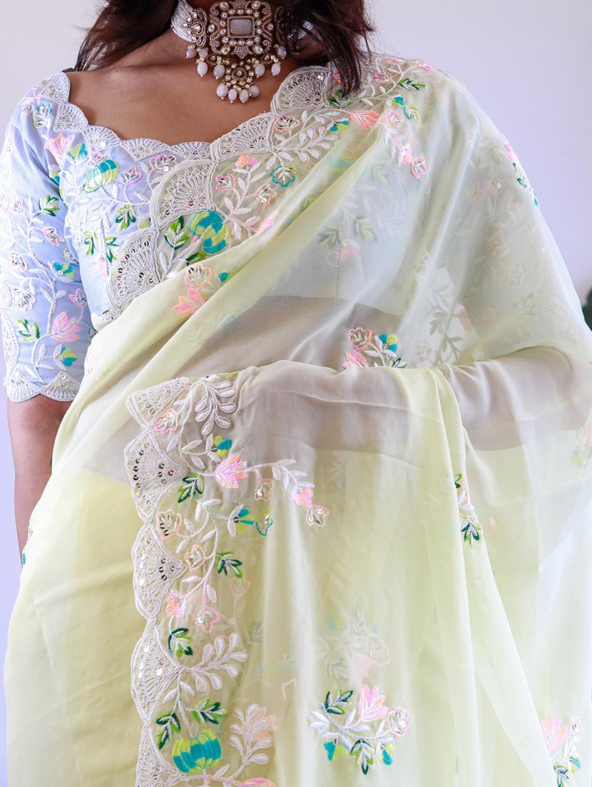 women lime embroidered saree with blouse - 21663945 - Standard Image - 4