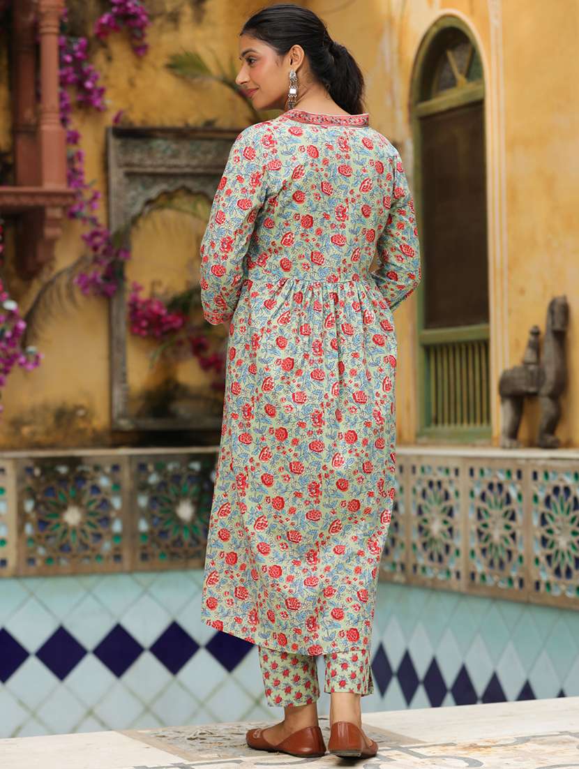 women neo mint floral print kurta pant set - 21663957 -  Standard Image - 4