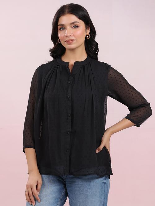 women black self design regular top - 21663962 - Standard Image - 0