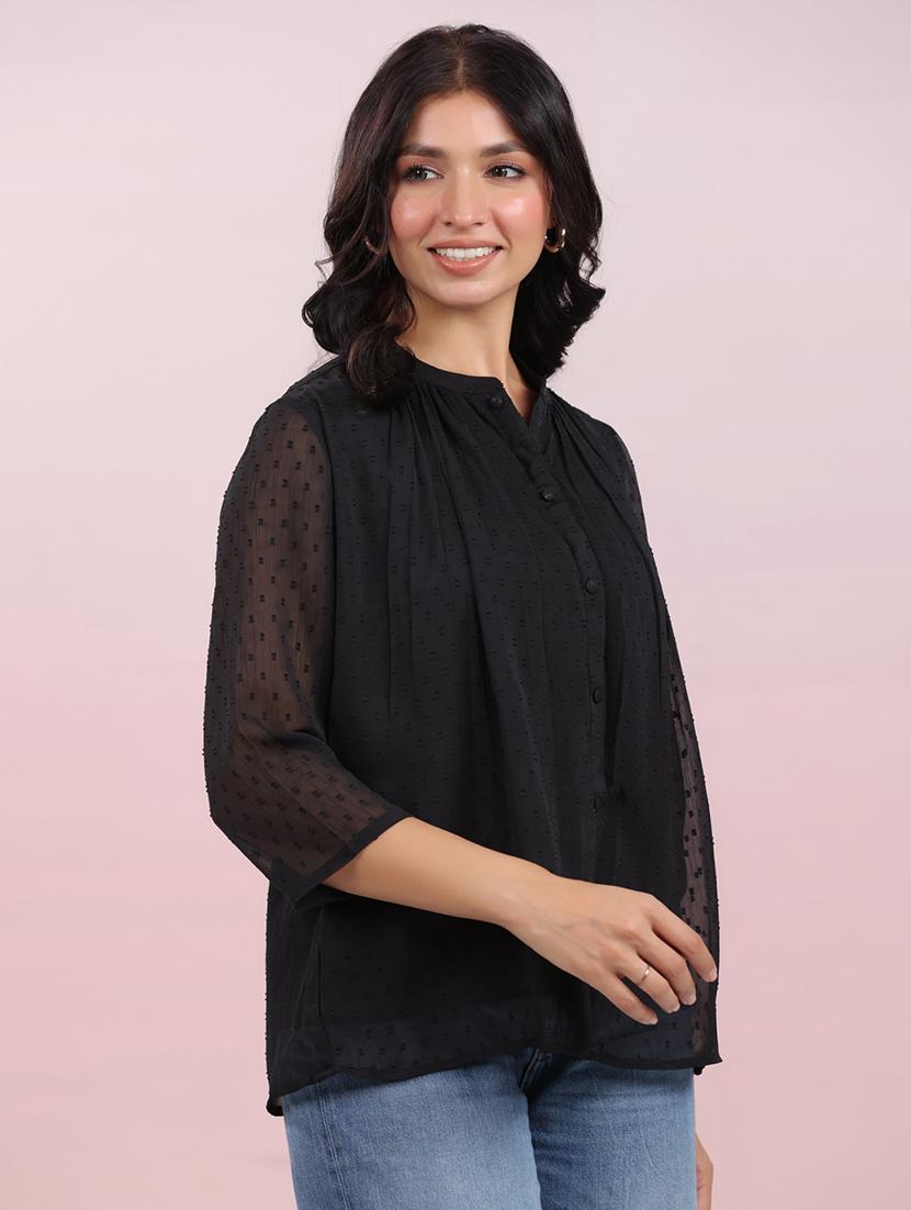 women black self design regular top - 21663962 - Standard Image - 1