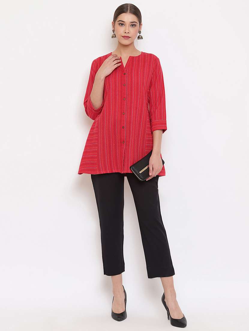 women red printed notch neck a-line kurti - 21663964 -  Standard Image - 4