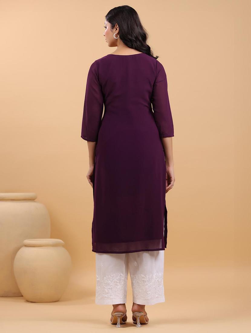 women embroidered three quarter sleeve straight kurta - 21663984 - Standard Image - 4