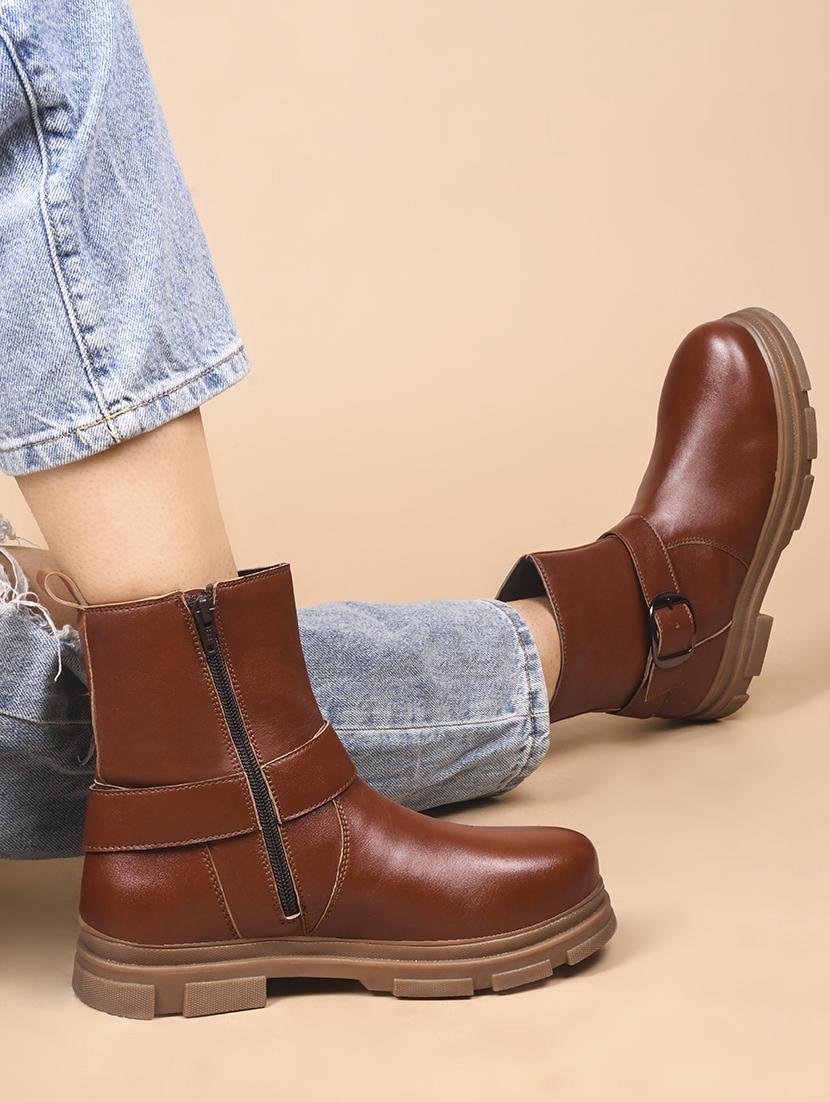 women tan solid ankle boots - 21664000 - Zoom Image - 0