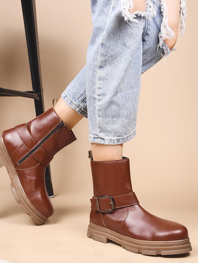 women tan solid ankle boots - 21664000 -  Standard Image - 1