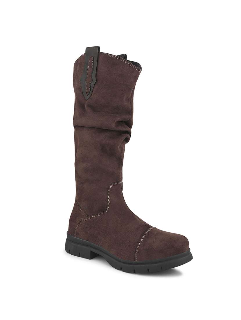 women brown solid knee length s boot