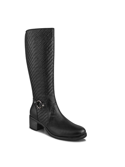 women black textured knee length boot - 21664009 -  Standard Image - 0