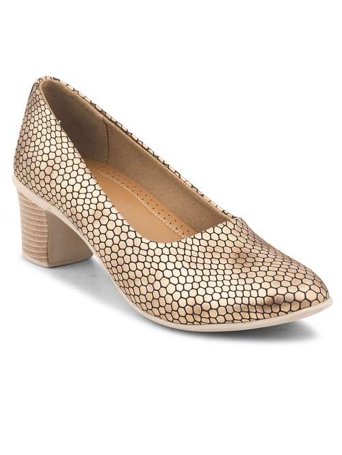 women gold block heel pumps - 21664346 - Standard Image - 0