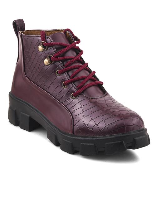 women maroon lace up ankle boot - 21664354 - Standard Image - 0