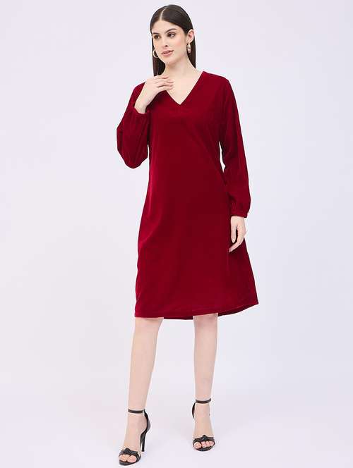 women maroon solid a-line dress - 21664440 -  Standard Image - 0