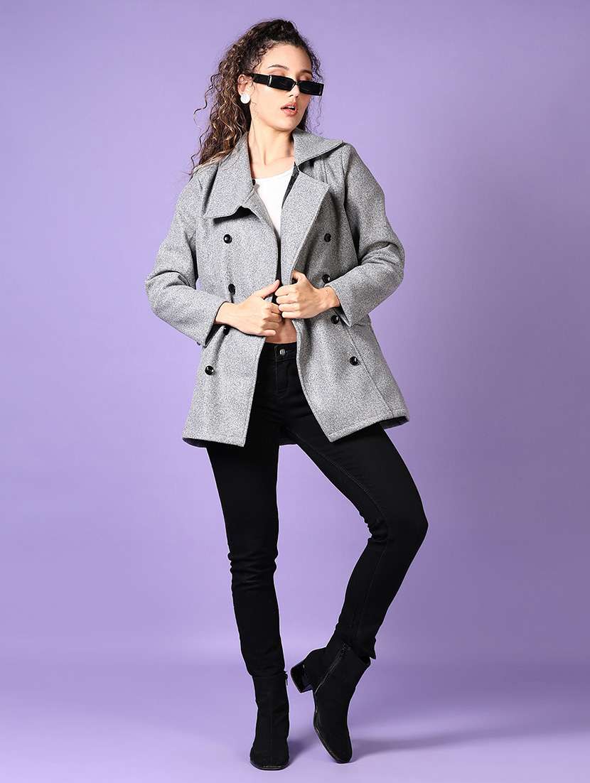 women solid double-breasted overcoat - 21664499 -  Standard Image - 4