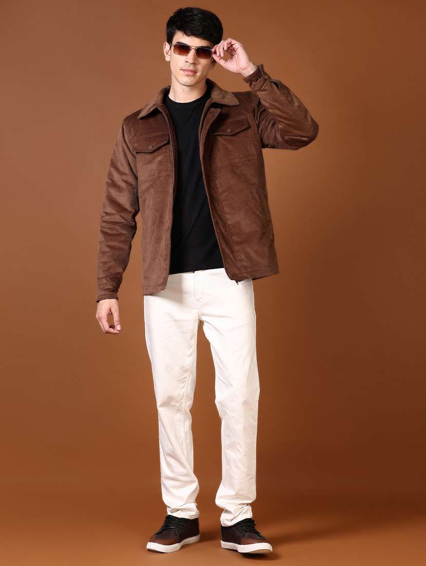 men brown solid long sleeve shacket - 21664501 -  Standard Image - 4