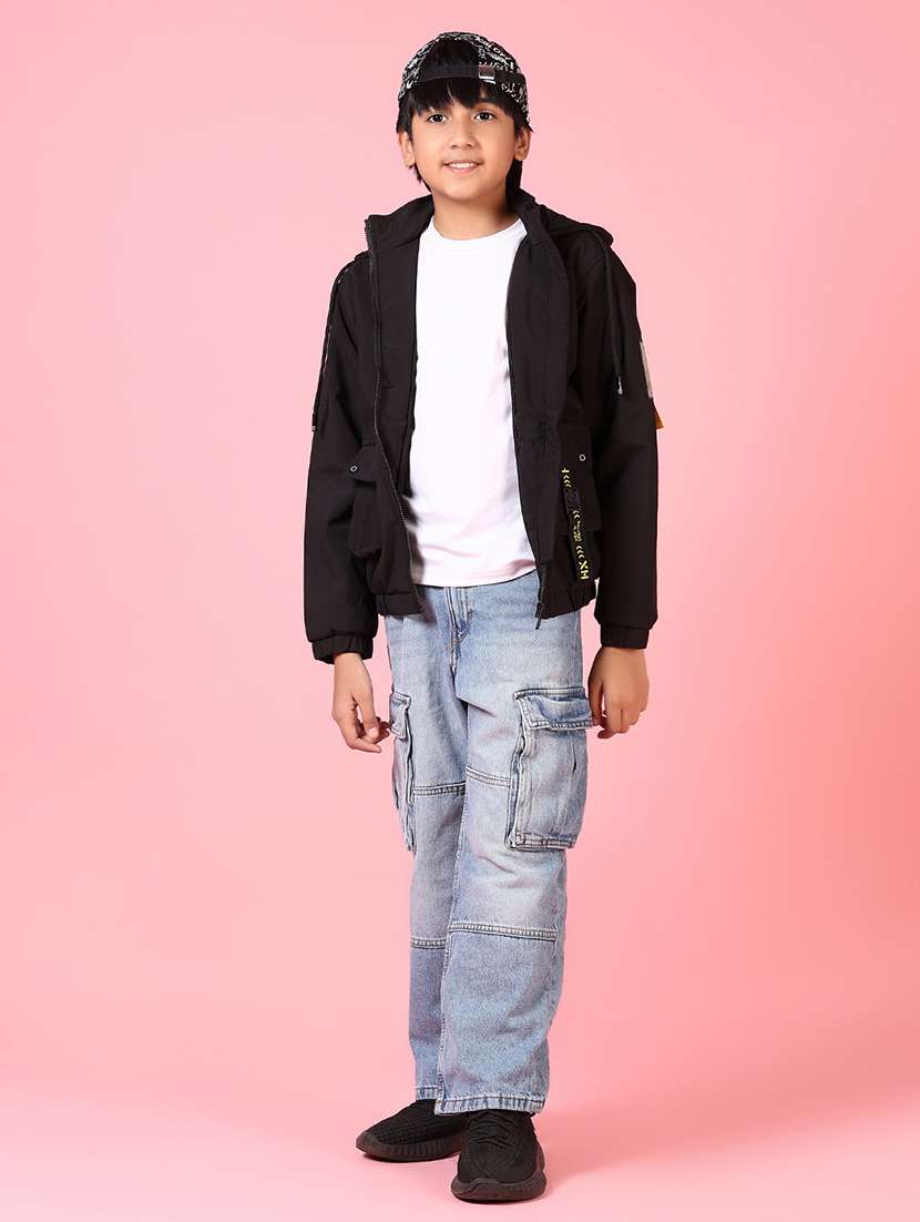 boys black hooded solid bomber jacket - 21664513 -  Standard Image - 4