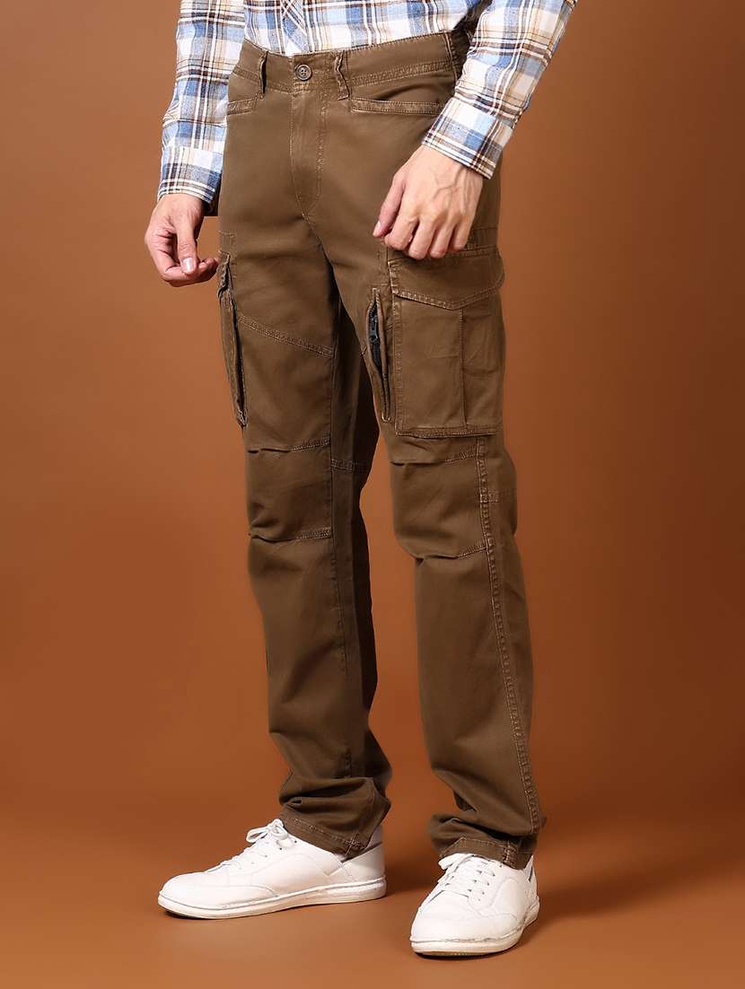 men solid mid rise regular fit cargo - 21664533 -  Standard Image - 1