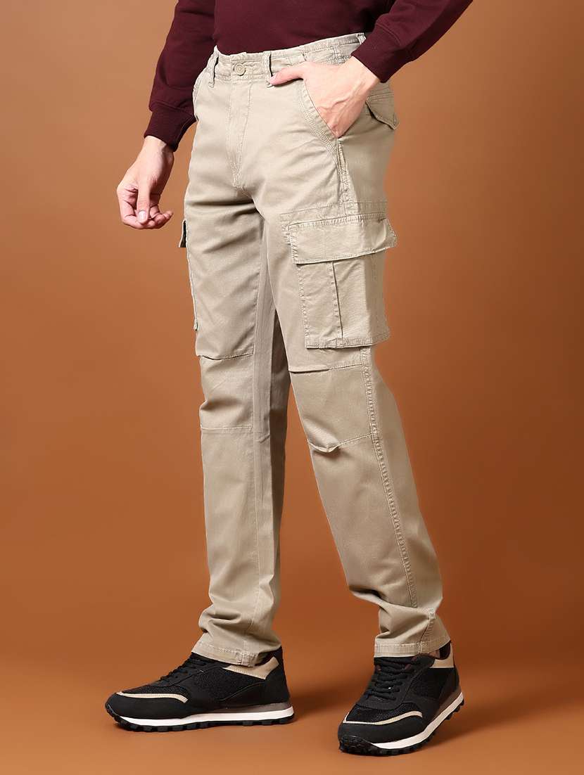 men solid mid rise regular fit cargo - 21664534 -  Standard Image - 1