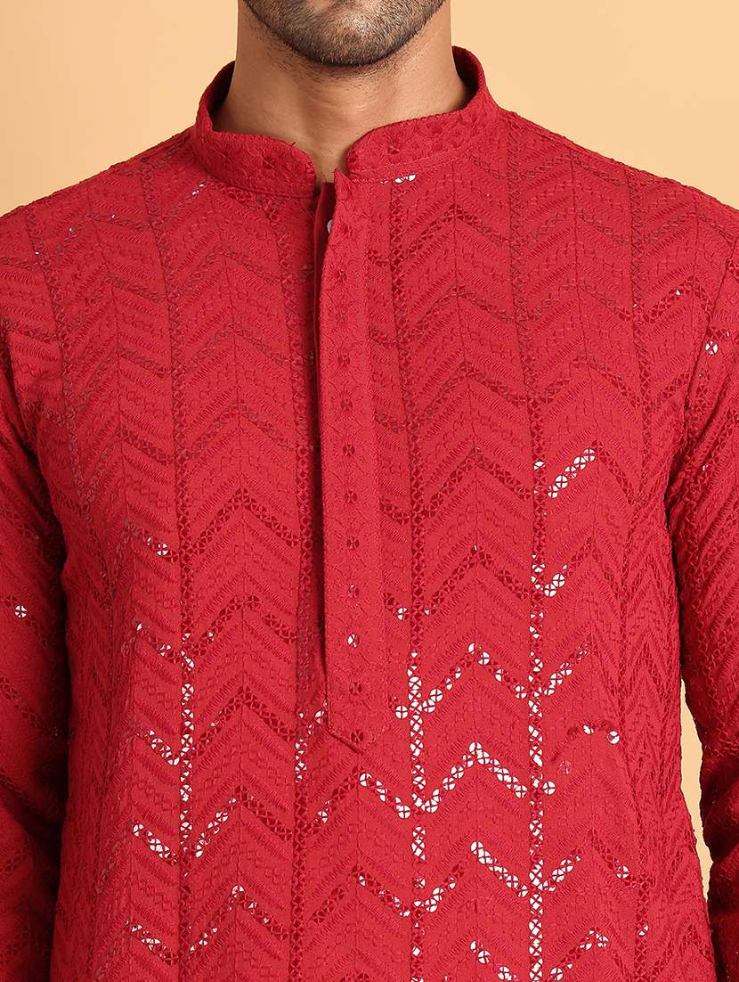 men mandarin neck sequined kurta pyjama set - 21664824 -  Standard Image - 4