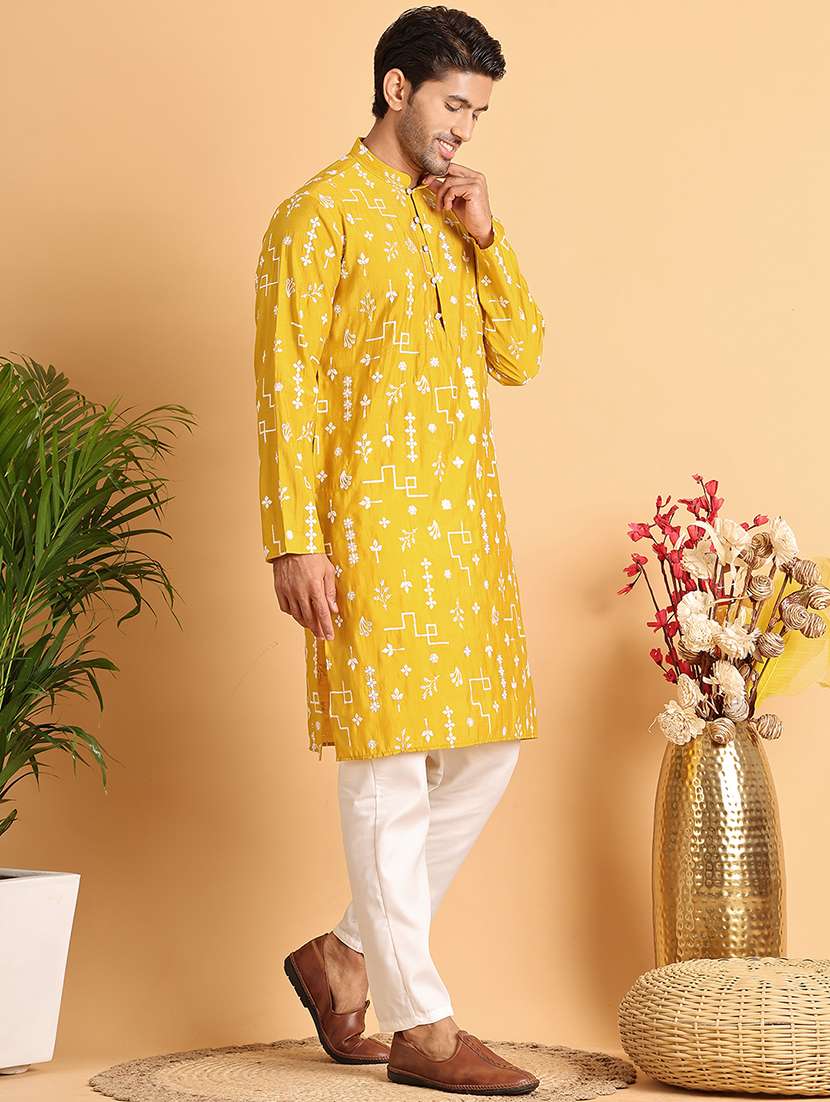 men mandarin neck embroidered kurta pyjama set - 21664827 -  Standard Image - 1