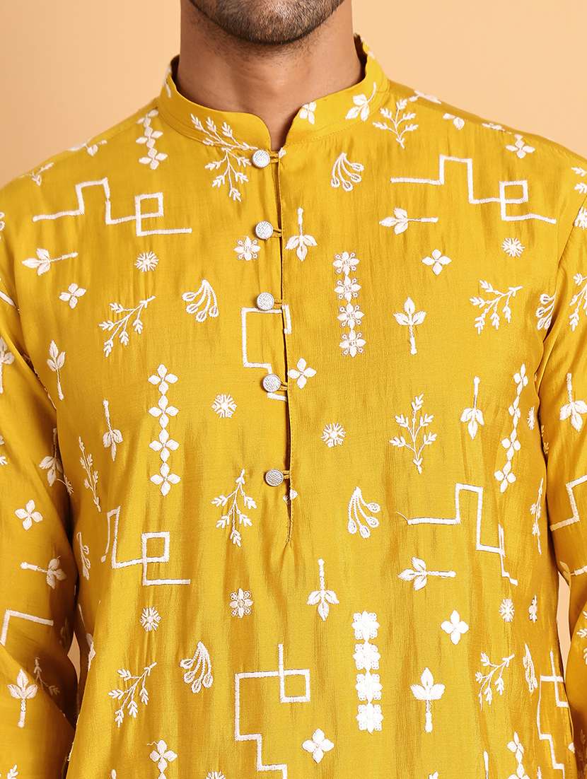 men mandarin neck embroidered kurta pyjama set - 21664827 -  Standard Image - 4