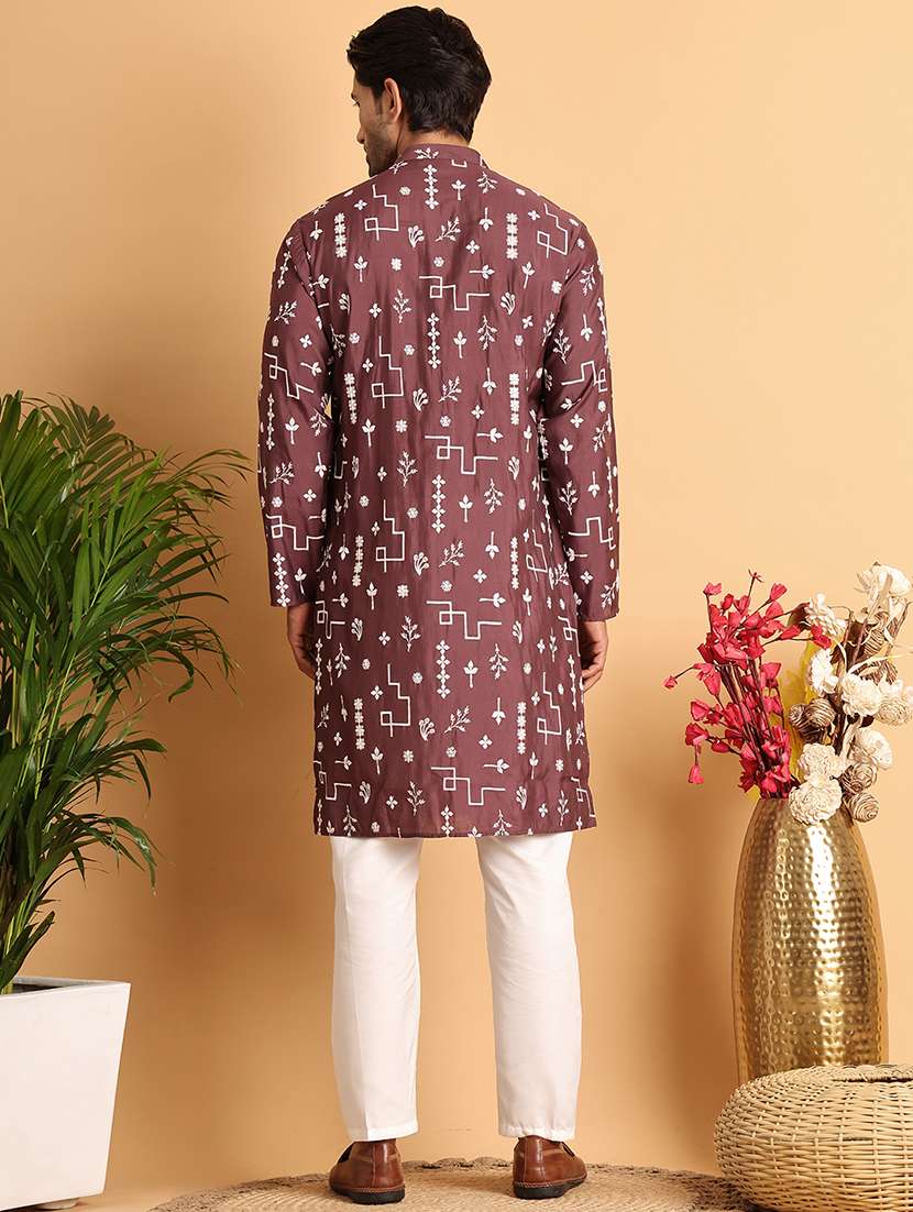 men mandarin neck embroidered kurta pyjama set - 21664829 -  Standard Image - 1