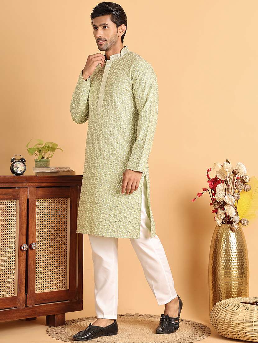 men mandarin neck embroidered kurta pyjama set - 21664831 -  Standard Image - 1