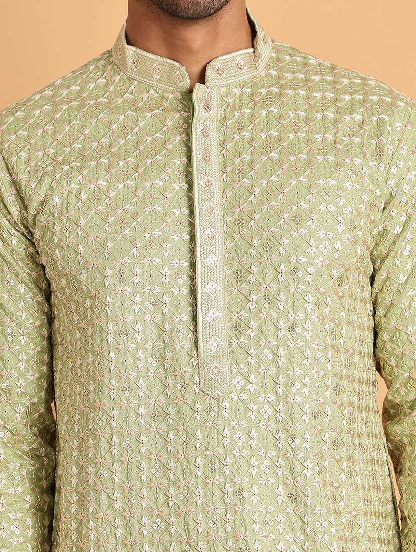 men mandarin neck embroidered kurta pyjama set - 21664831 -  Standard Image - 4