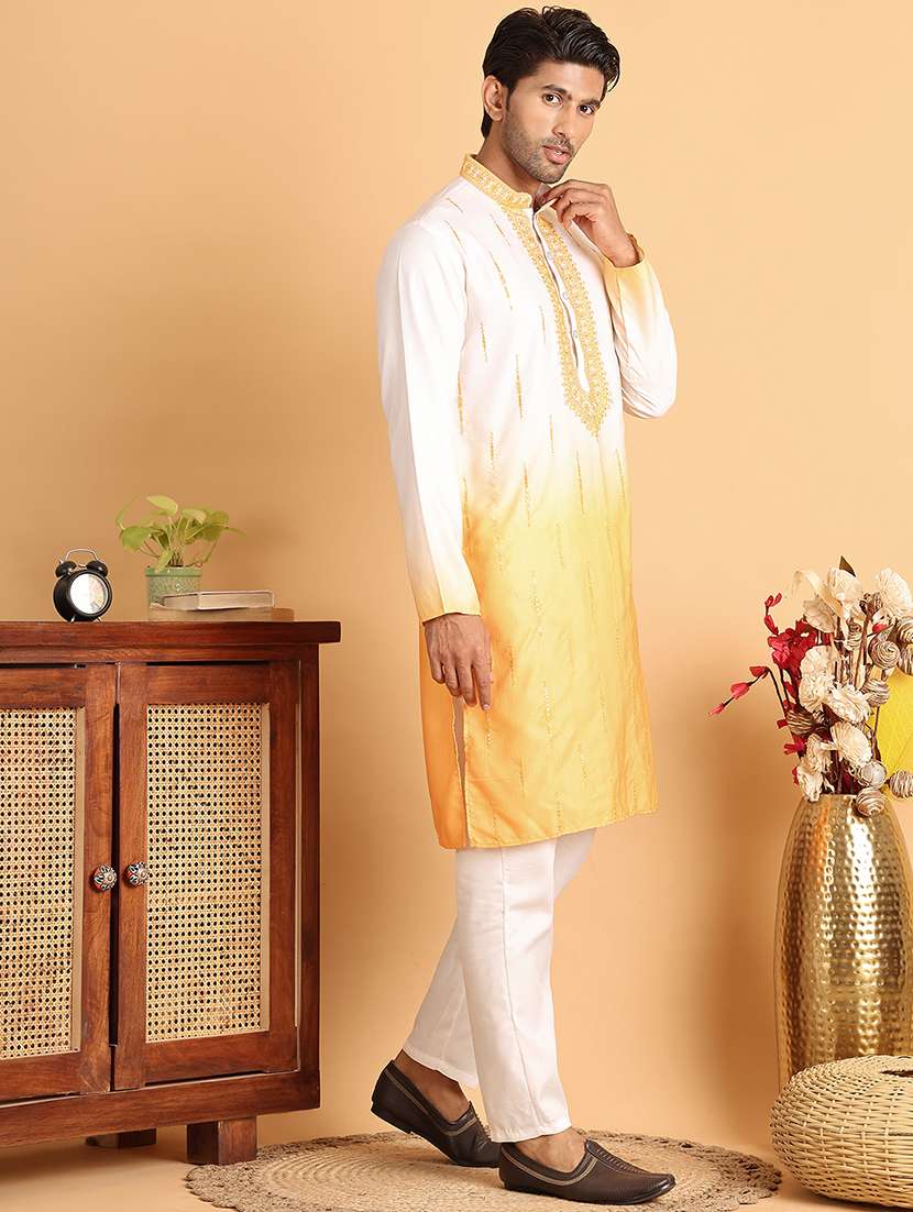 men mandarin neck embroidered kurta pyjama set - 21664835 -  Standard Image - 1