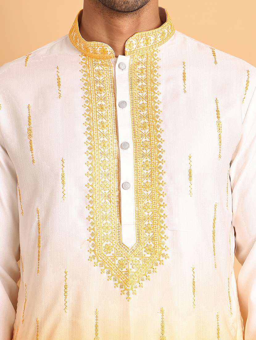 men mandarin neck embroidered kurta pyjama set - 21664835 - Standard Image - 4