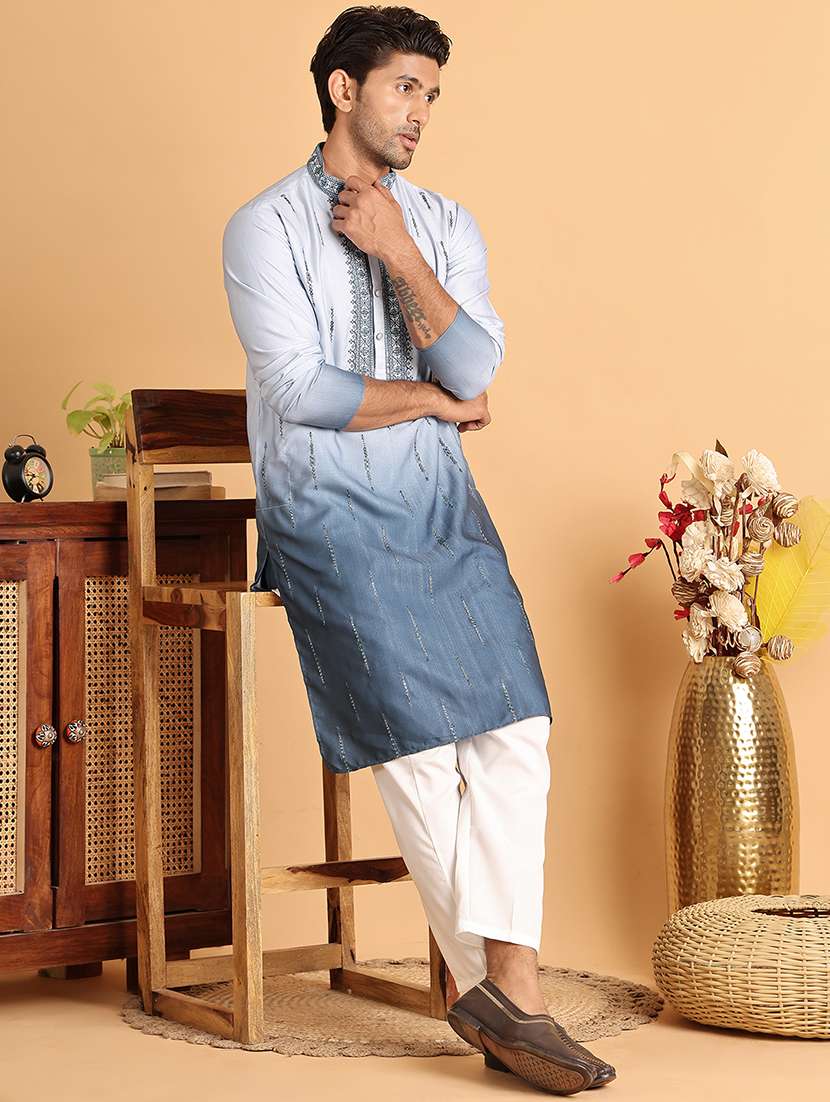 men mandarin neck embroidered kurta pyjama set - 21664836 -  Standard Image - 1