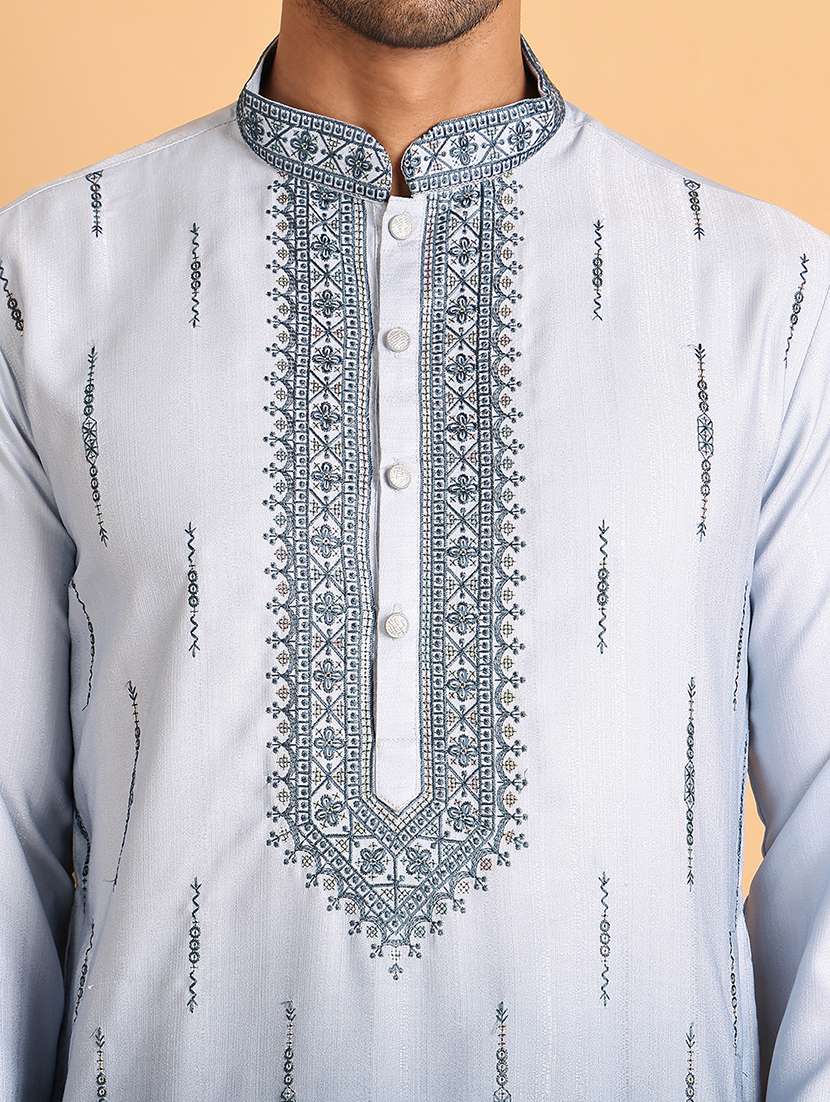 men mandarin neck embroidered kurta pyjama set - 21664836 - Standard Image - 4