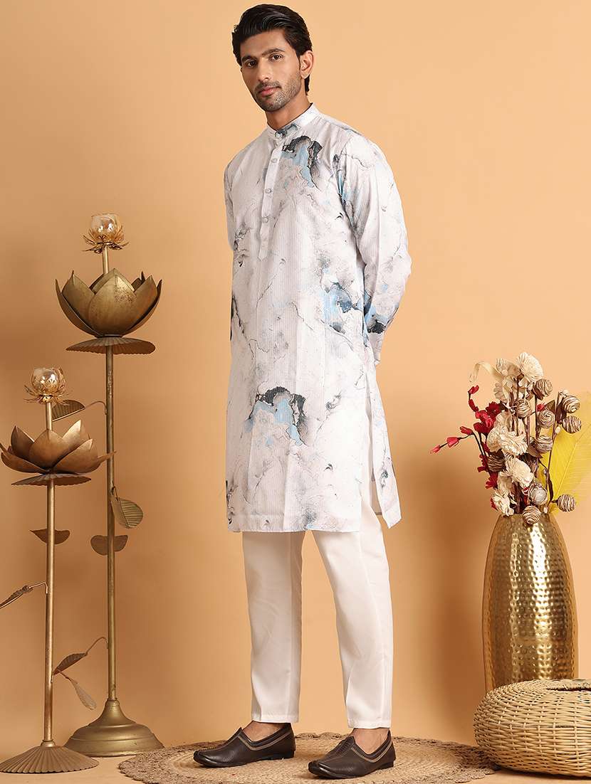 men mandarin neck embroidered kurta pyjama set - 21664838 -  Standard Image - 1