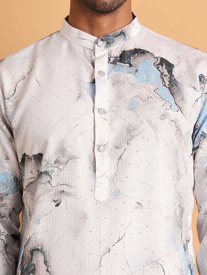 men mandarin neck embroidered kurta pyjama set - 21664838 -  Standard Image - 4
