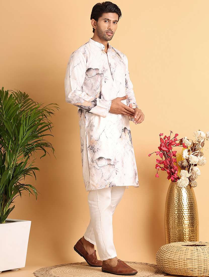 men mandarin neck embroidered kurta pyjama set - 21664839 -  Standard Image - 1