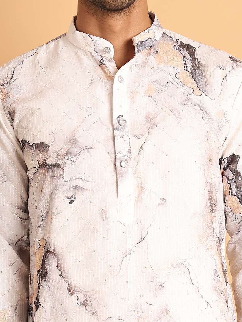 men mandarin neck embroidered kurta pyjama set - 21664839 -  Standard Image - 4