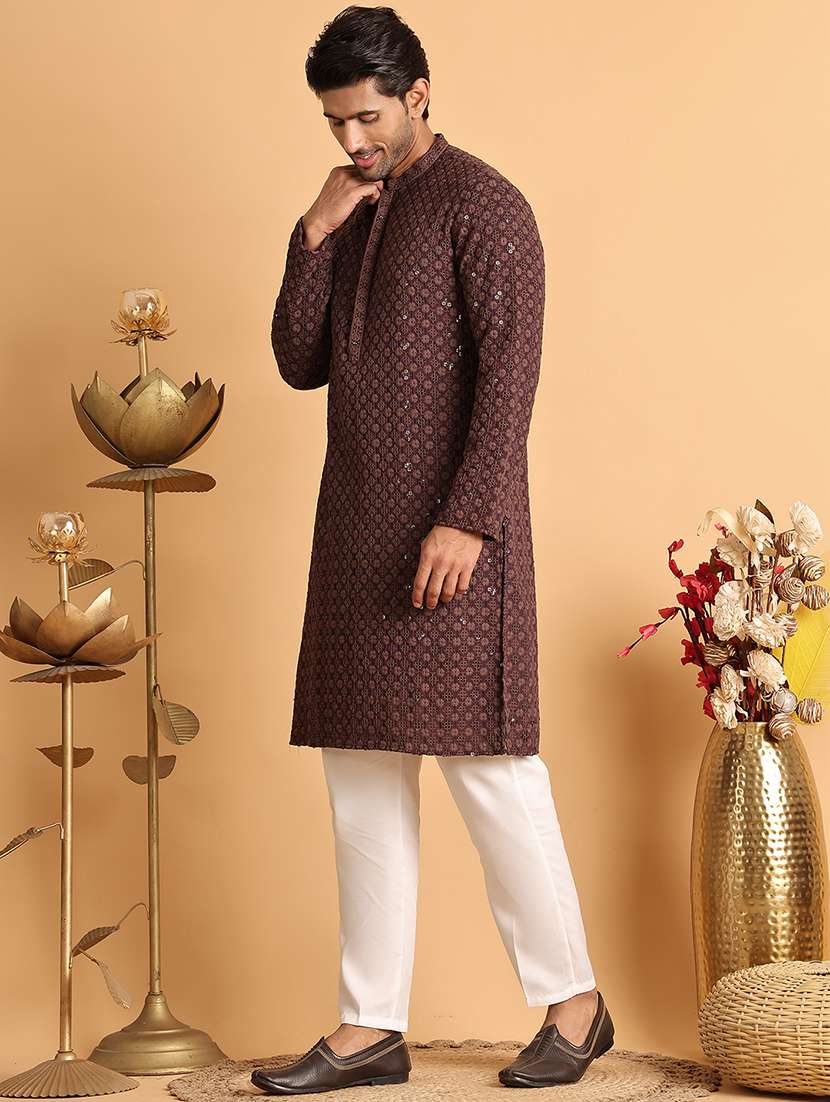 men mandarin neck embroidered kurta pyjama set - 21664847 -  Standard Image - 1