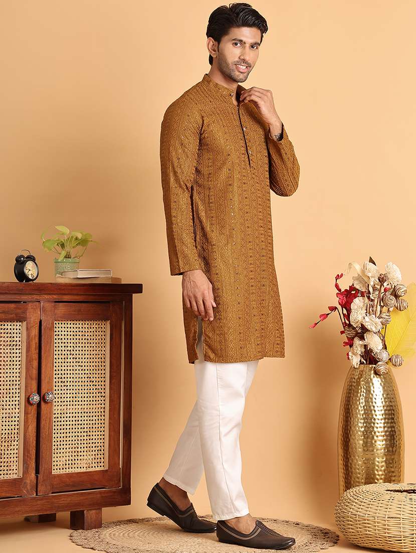 men mandarin neck embroidered kurta pyjama set - 21664851 -  Standard Image - 1