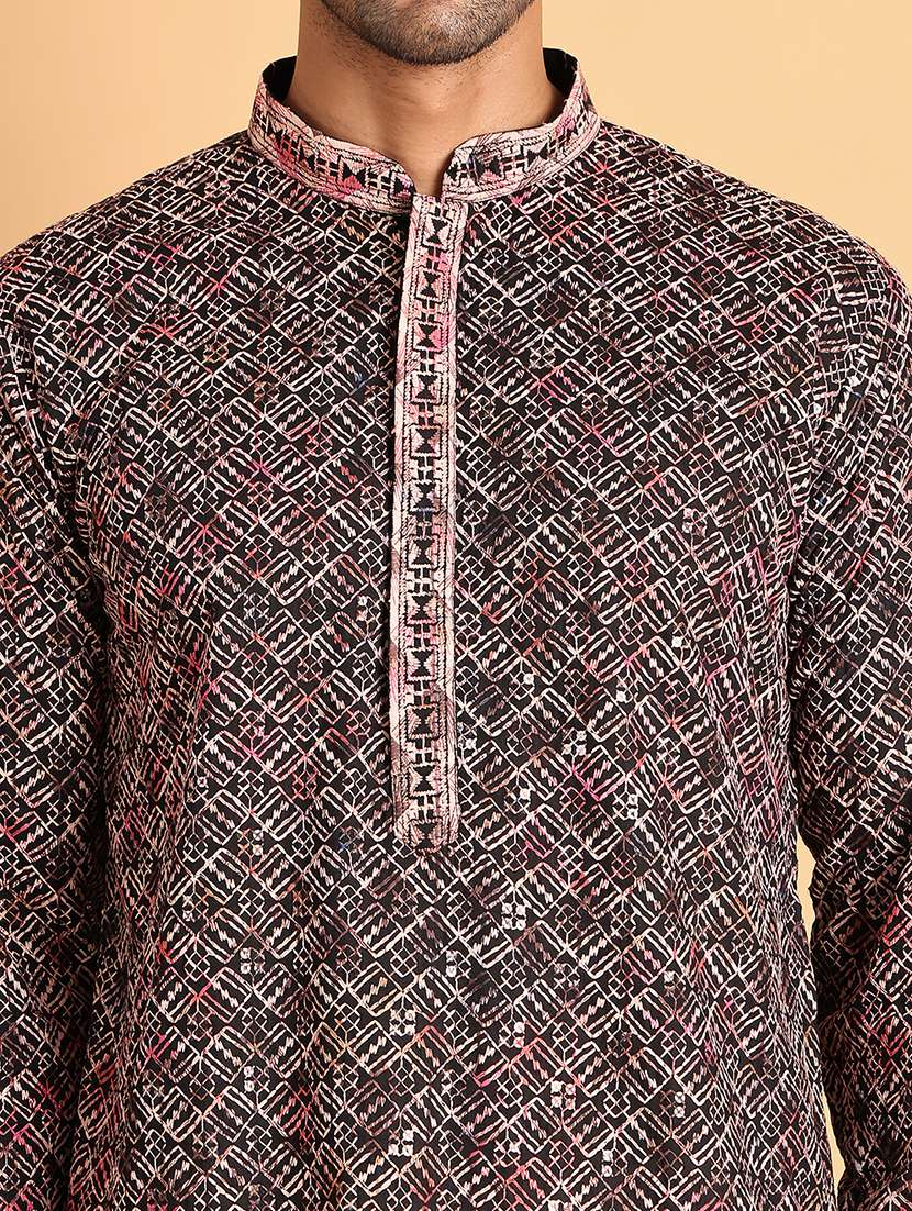 men mandarin neck embroidered kurta pyjama set - 21664857 -  Standard Image - 4