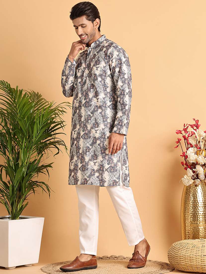 men mandarin neck printed kurta pyjama set - 21664860 -  Standard Image - 1