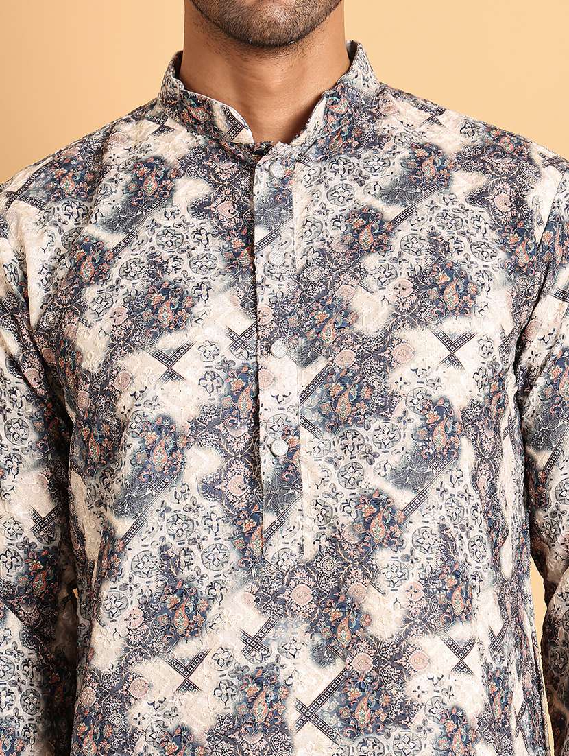 men mandarin neck printed kurta pyjama set - 21664860 -  Standard Image - 4